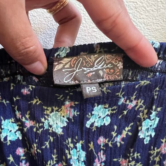 J GEE Blue Floral Smocked Tiered Midi Dress Puff Sleeve Square Neck Women's S - Picture 4 of 7